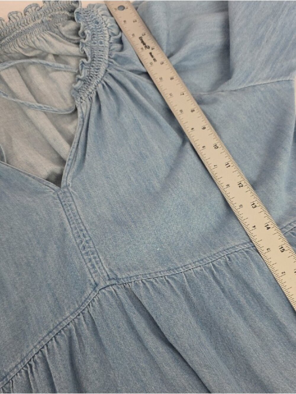 Old Navy Blue Cotton Chambray Denim Empire Mini Dress Large - Picture 4 of 9
